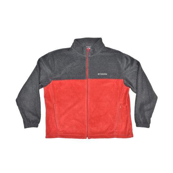 Columbia Men's Gray Red Colorblock Full Zip Fleece Jacket Outdoor Size L - Picture 1 of 8